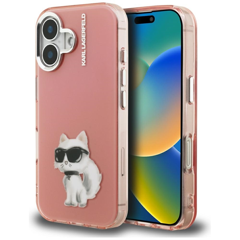 Karl Lagerfeld IML Aquarelle Choupette & Logo iPhone 16 Ümbris - roosa
