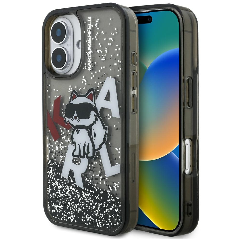 Karl Lagerfeld Liquid Glitter Choupette Logo iPhone 16 Ümbris - must
