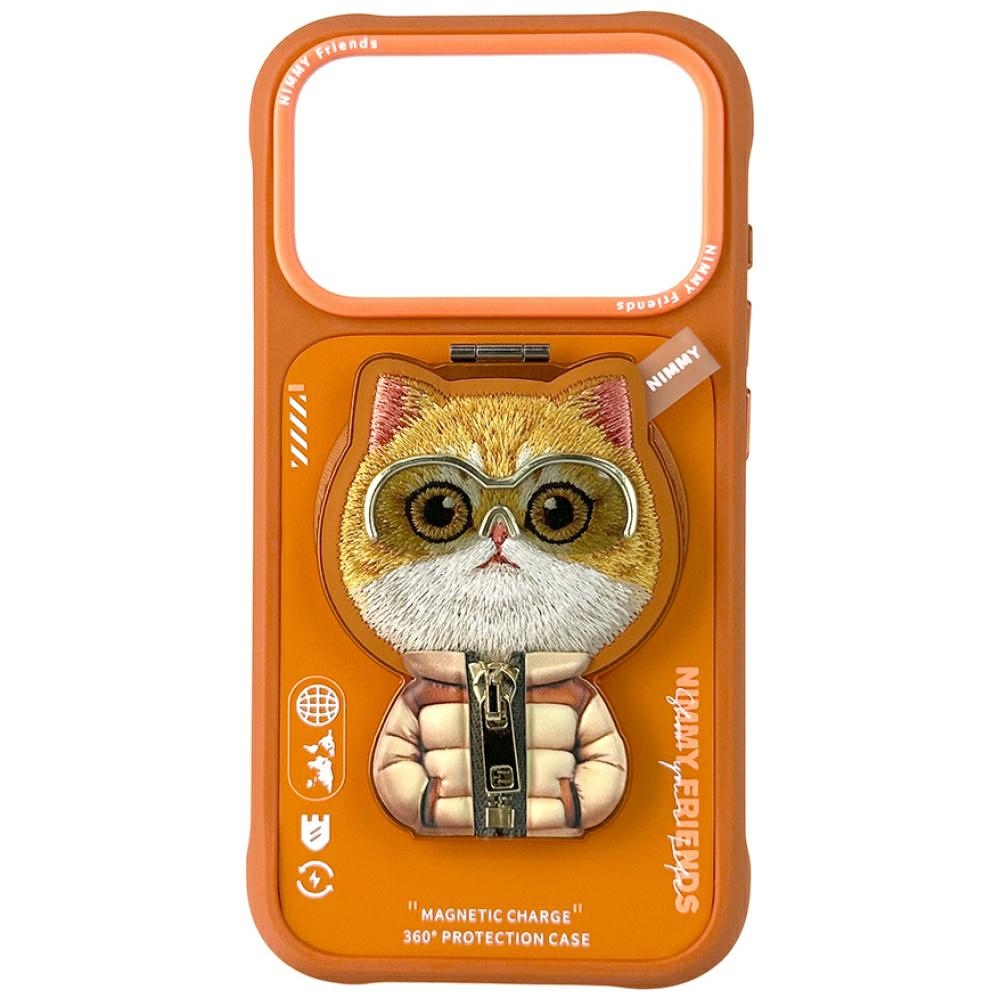 Nimmy Cool&Cute 2.0 Cat Ümbris jaoks iPhone 17 Pro with Magnetic Hanger - oranž