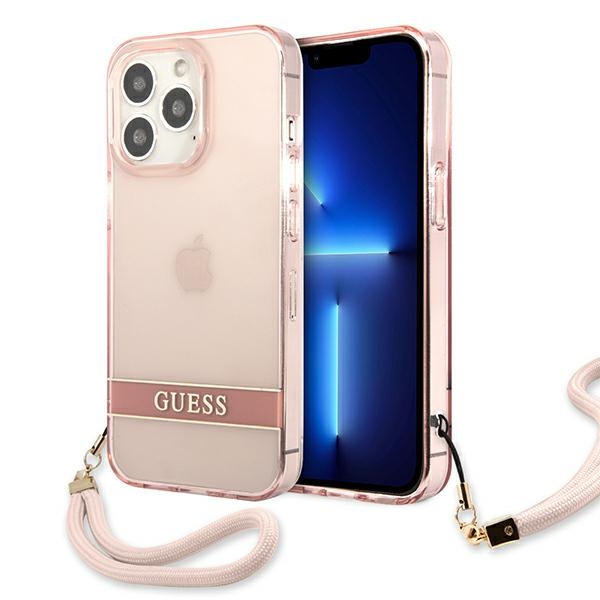 Guess läbipaistev rihmaga ümbris iPhone 13 Pro Max roosa