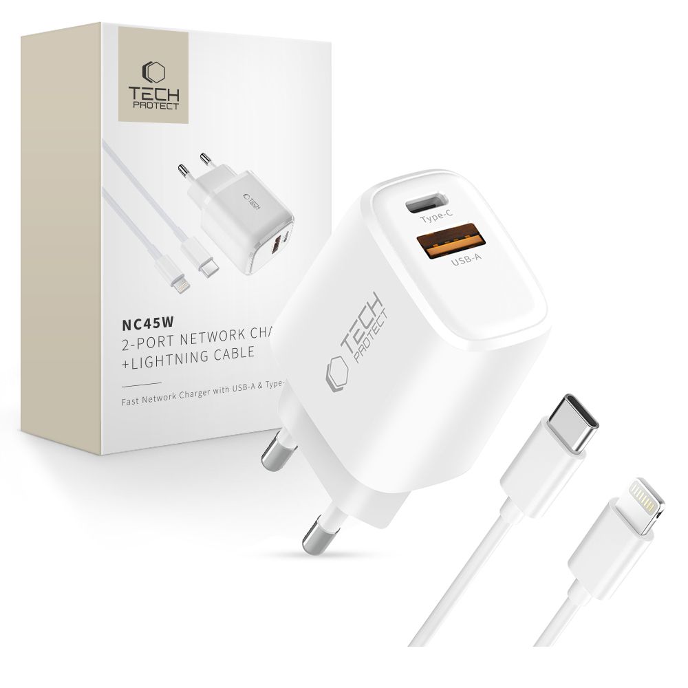Tech-Protect NCA45W-GAN 2-portiline 45W seinalaadija - valge