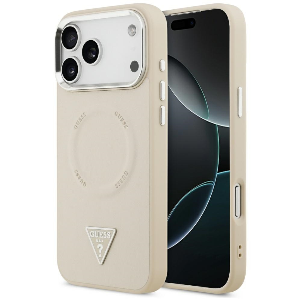 Чехол Guess Triangle Logo MagSafe для iPhone 17 Pro бежевый