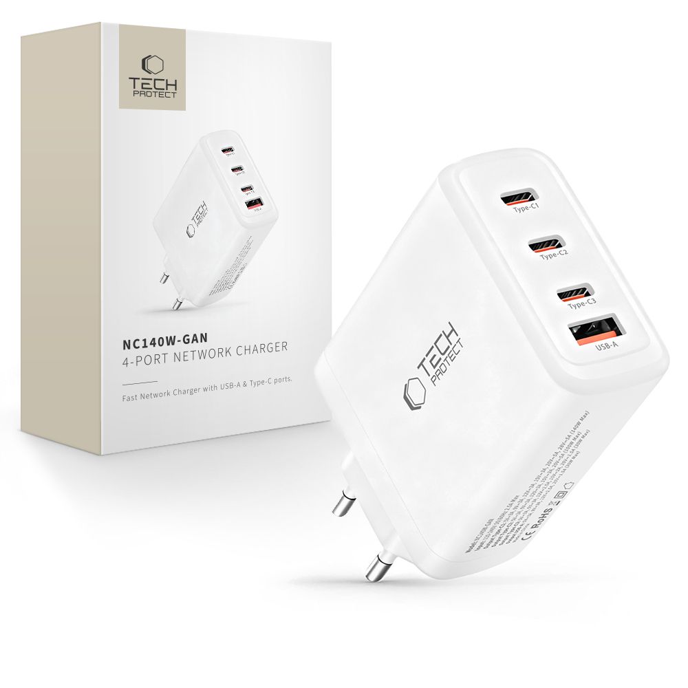 Tech-Protect NC140W-GAN 4-portiline 140W seinalaadija - valge