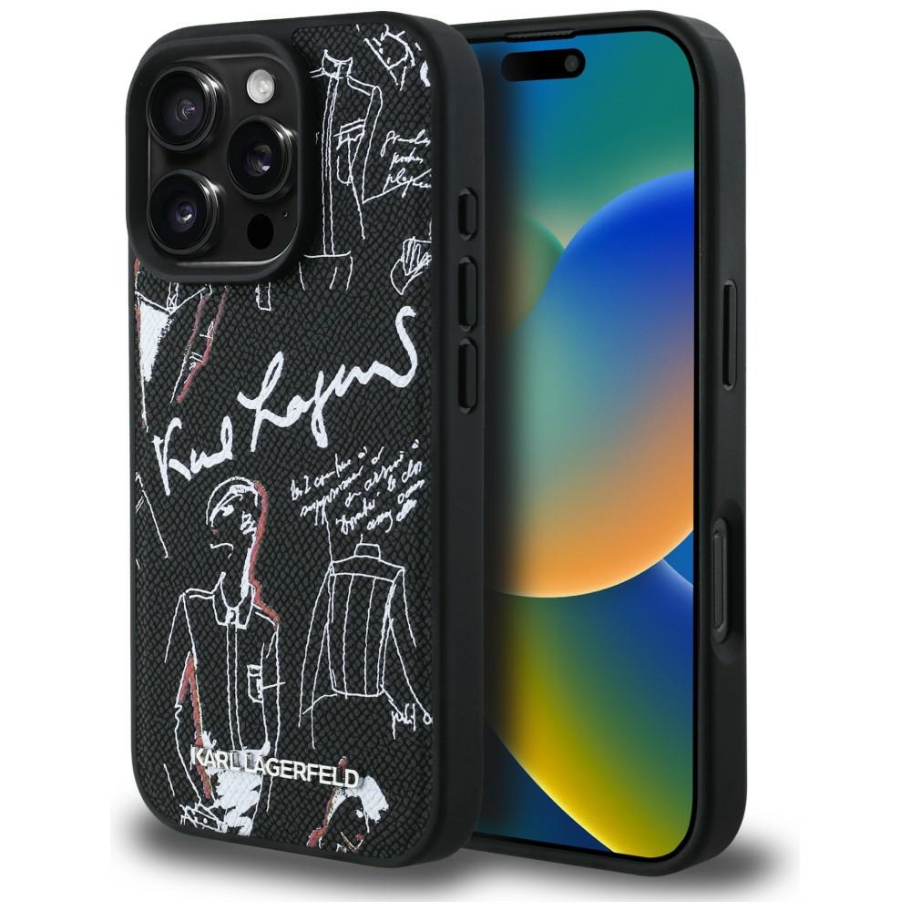 Чехол Karl Lagerfeld Grained Pattern & Logo MagSafe для iPhone 16 Pro чёрный