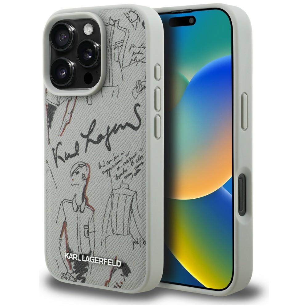 Karl Lagerfeld Grained Pattern & Logo MagSafe Ümbris for iPhone 16 Pro Max - hall