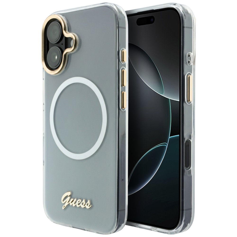 Guess IML Gradient Script Metal MagSafe Ümbris for iPhone 17 - valge