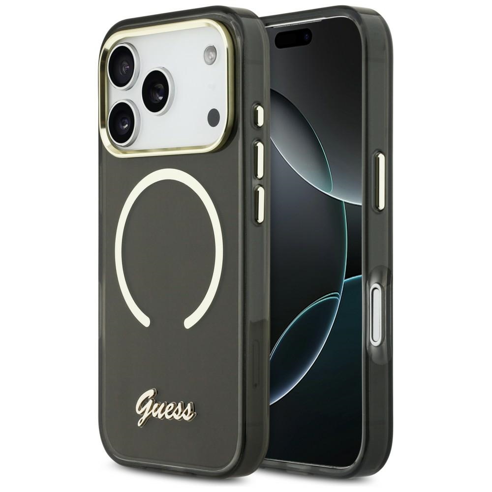 Guess IML Script Metal MagSafe Ümbris for iPhone 17 Pro - must