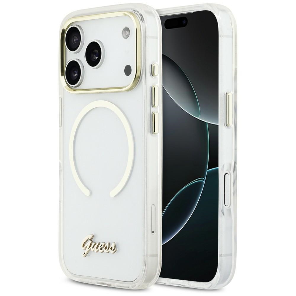 Guess IML Script Metal MagSafe Ümbris for iPhone 17 Pro - Clear