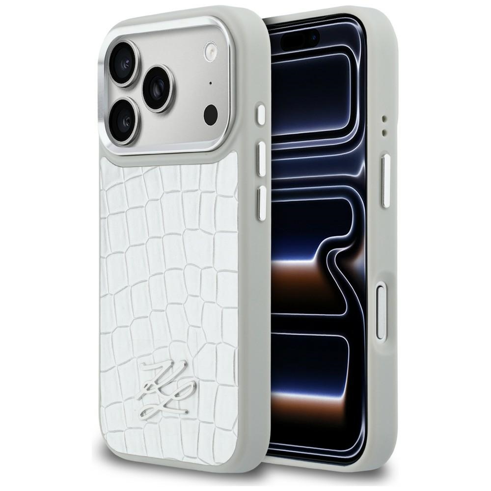 Karl Lagerfeld Croco KL Script Logo MagSafe ümbris for iPhone 17 Pro Max - hõbedane