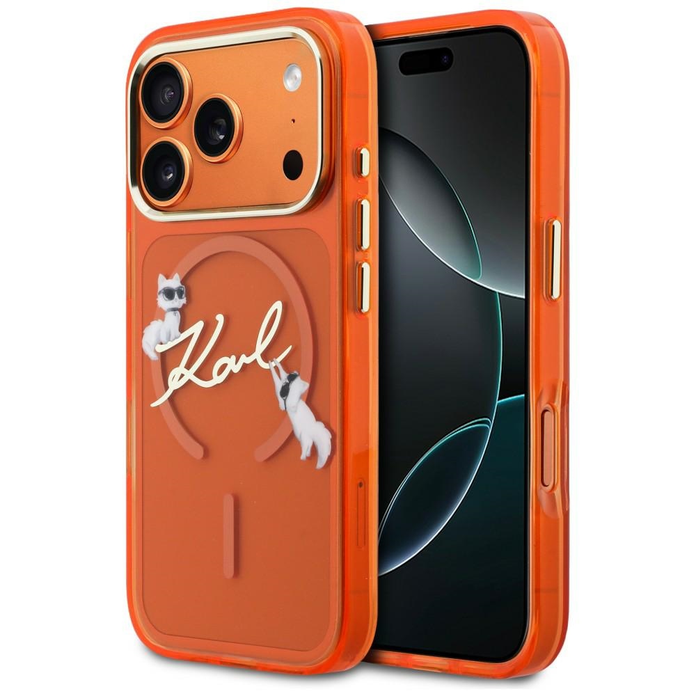Karl Lagerfeld IML Choupettes Karl Script Logo MagSafe Ümbris for iPhone 17 Pro Max - oranž