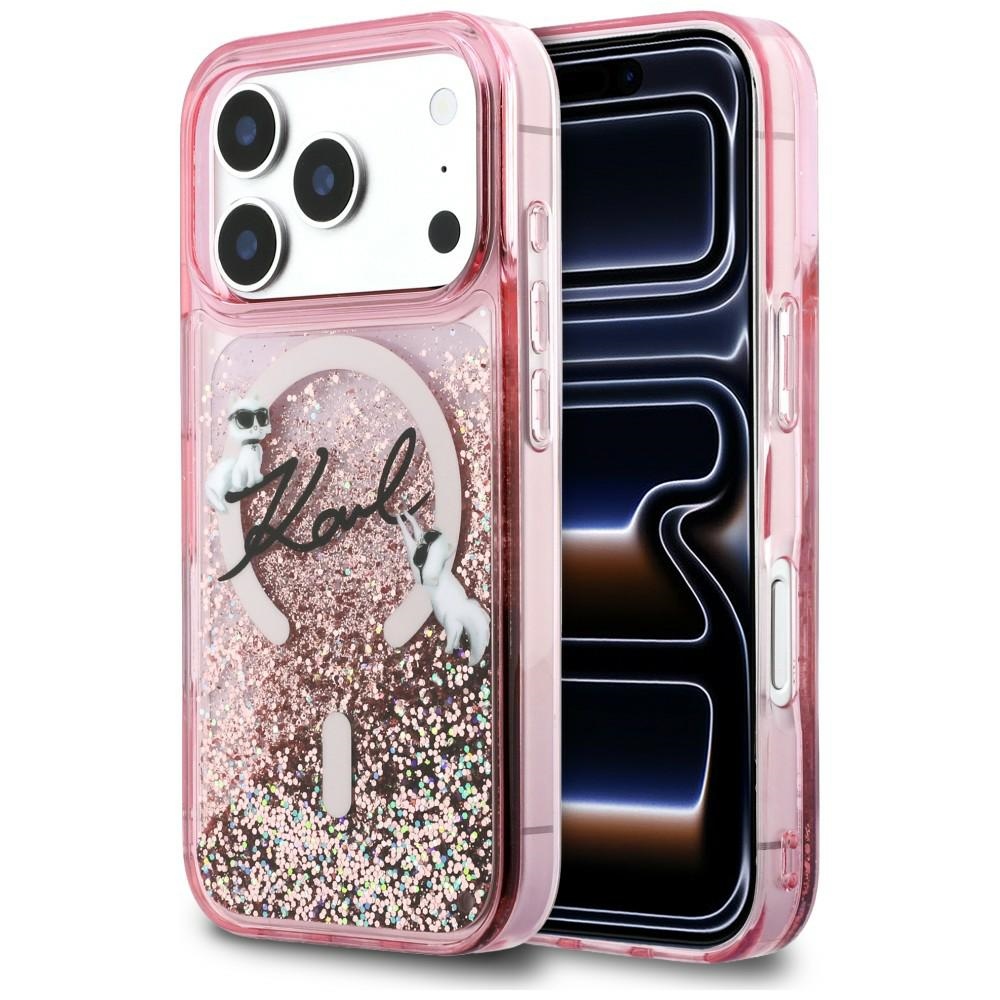 Karl Lagerfeld Liquid Glitter Karl Script Logo MagSafe Ümbris for iPhone 17 Pro Max - roosa