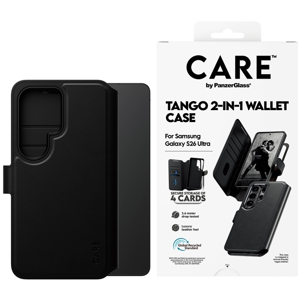 CARE by PanzerGlass Tango 2in1 Wallet ümbris Samsung Galaxy S26 Ultra - must