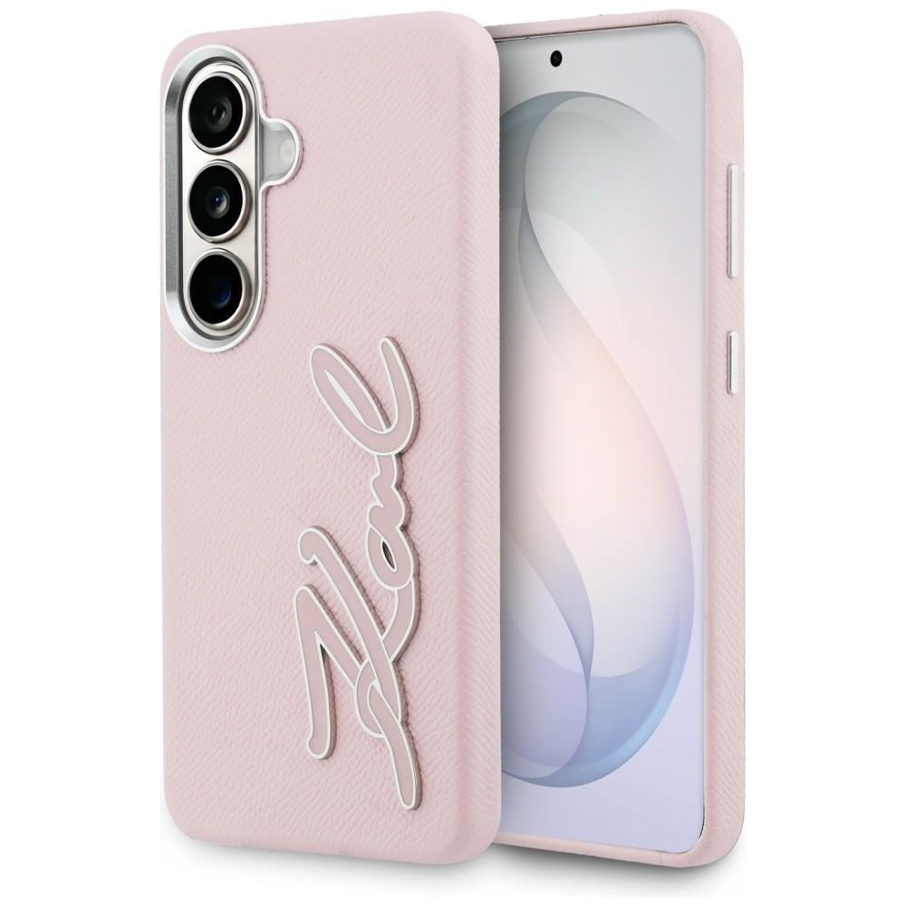 Karl Lagerfeld Grained Signature Metal Resin Logo ümbris Samsung Galaxy S26 roosa