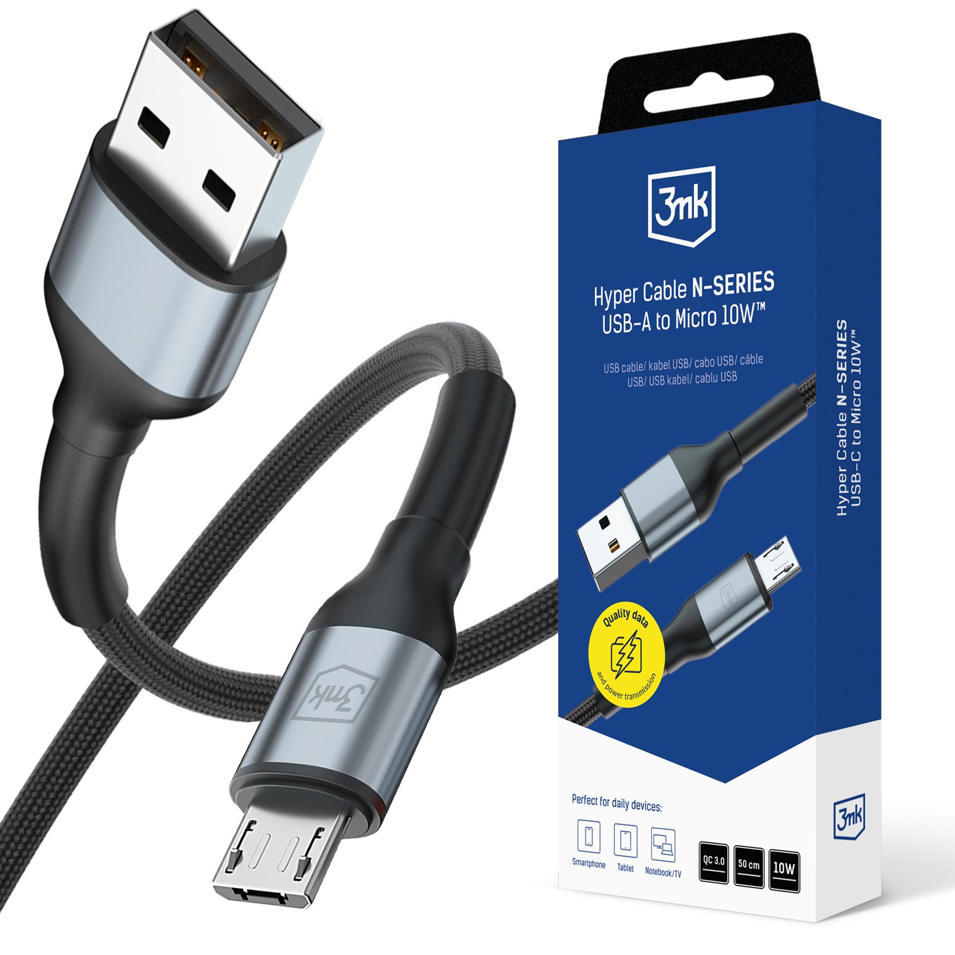 3mk Hyper Cable N-SERIES USB-A / MicroUSB kaabel 50cm QC 3.0 5V/2A 10W must