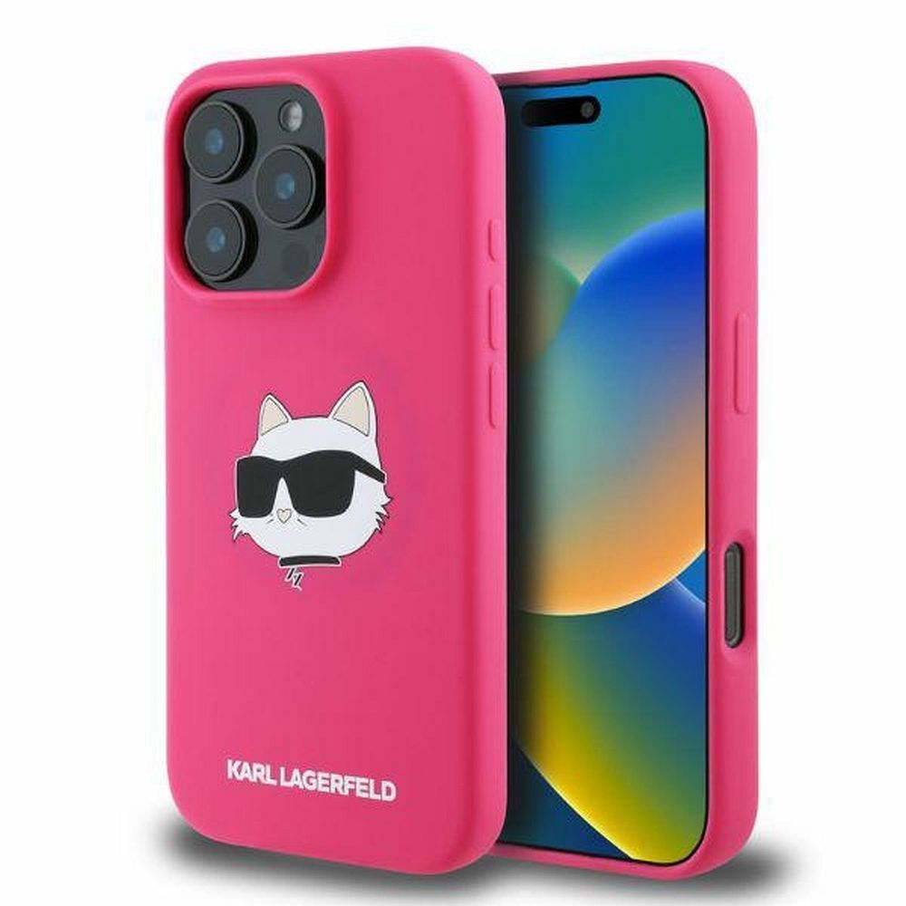 KARL LAGERFELD ümbris jaoks IPHONE 16 Pro Max compatible with MagSafe KLHMP16XSCHPPLF (Sil Choupette Head Print) fuschia