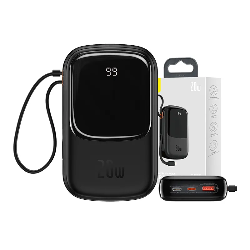 Powerbank Baseus Qpow PRO with Lightning kaabel, USB-C port and USB 20000mAh, 20W (must)