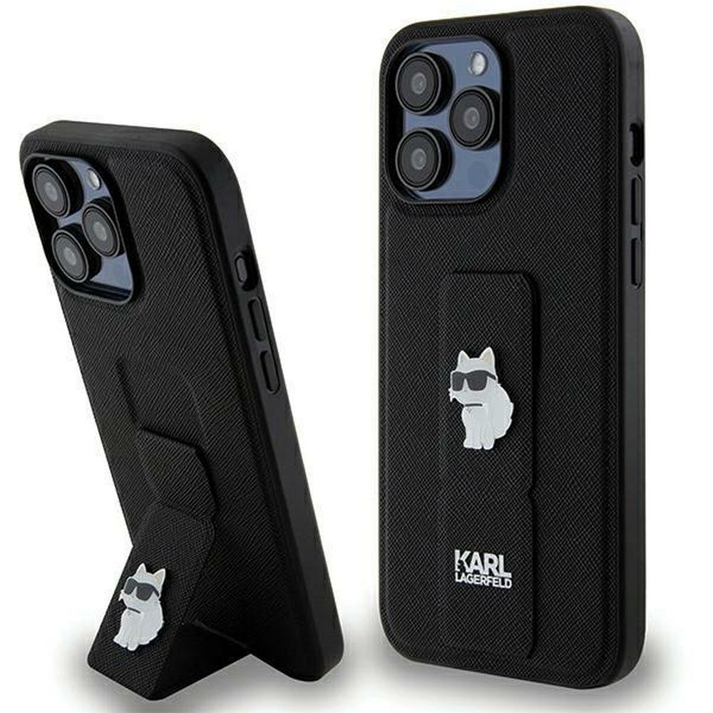 Karl Lagerfeld Gripstand Saffiano Choupette Pins ümbris jaoks iPhone 13 Pro Max - must