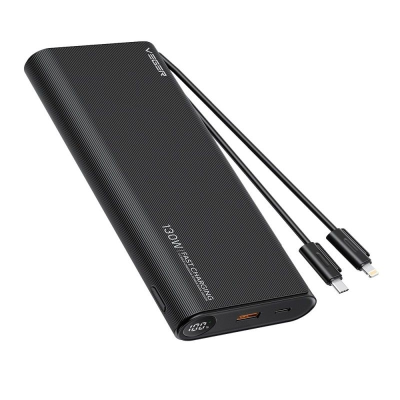 Powerbank Veger TCE130 (W2503) PD 130W 25000 mAh with built-in Type C cables / Lightning must