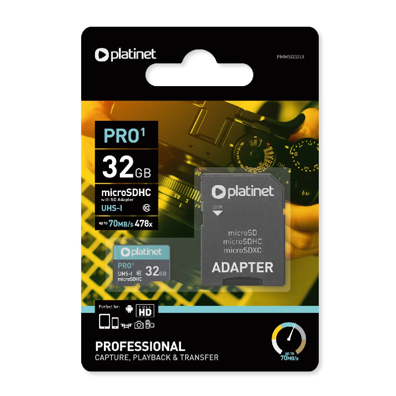Mälukaart Platinet MicroSD 32GB (class10 UHS-III 90MB/s) + SD-adapter