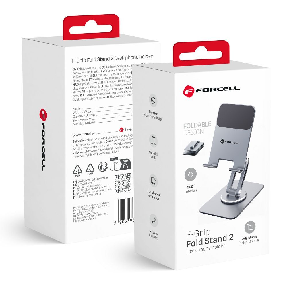 Desk hoidja jaoks phone / tablet foldable Forcell F-Grip Fold Alus 2 360 hall