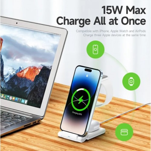 Juhtmevaba laadija Dux Ducis W10-A 3in1 valge 15W (iPhone / Apple Watch / Airpods jaoks)