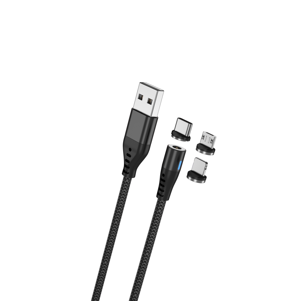 Maxlife MXUC-02 magnetic cable USB - Lightning + USB-C + microUSB 1,0 m 2A must nylon