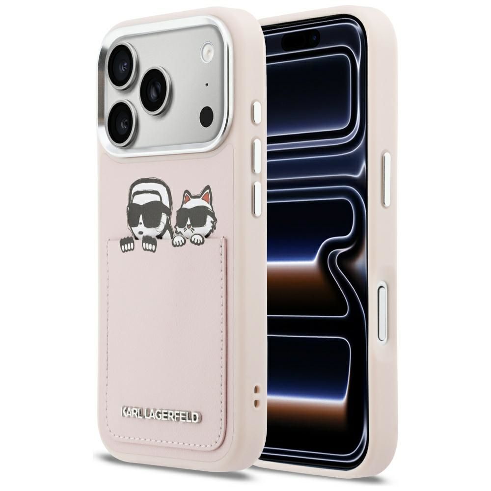Karl Lagerfeld Karl & Choupette Print & Pocket Case iPhone 17 Pro Max jaoks - roosa