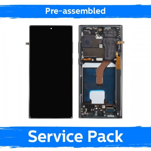 LCD Display Compatible With Samsung S908 S22 Ultra With Frame / Phantom Black / (Pre-assembled Service Pack)