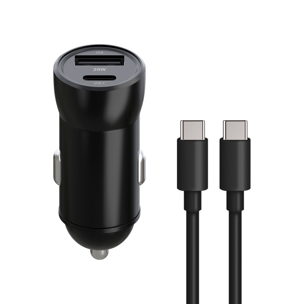 Maxlife MXCC-04 PD QC autolaadija 1x USB-C 1x USB 20W must + USB-C - USB-C kaabel 60W