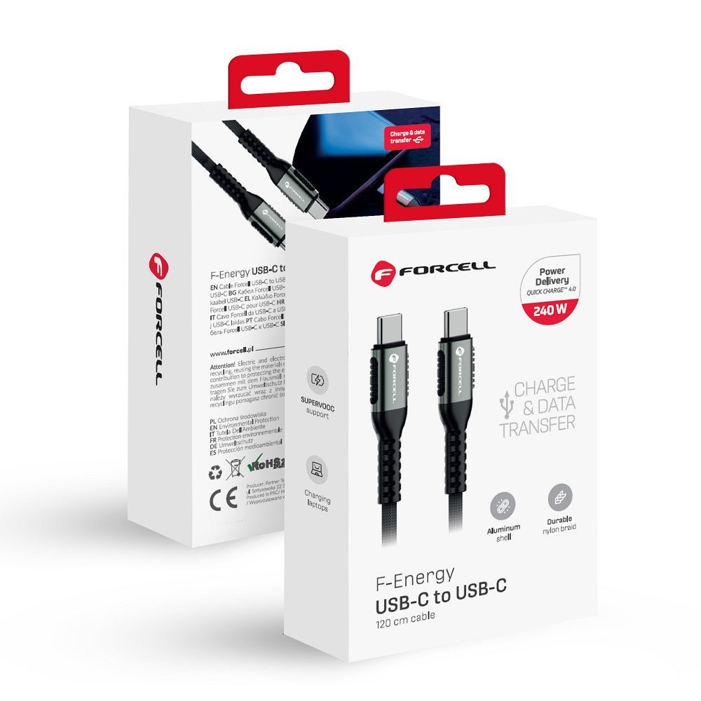 Cable USB C to USB C Forcell F-Energy QC4.0 PD 5A 240W Cafule 1,2 m C263 black
