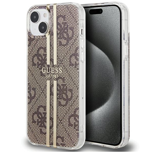 GUESS чехол для IPHONE 15 Plus GUHCP15MH4PSEGW (4G Gold Stripe) коричневый