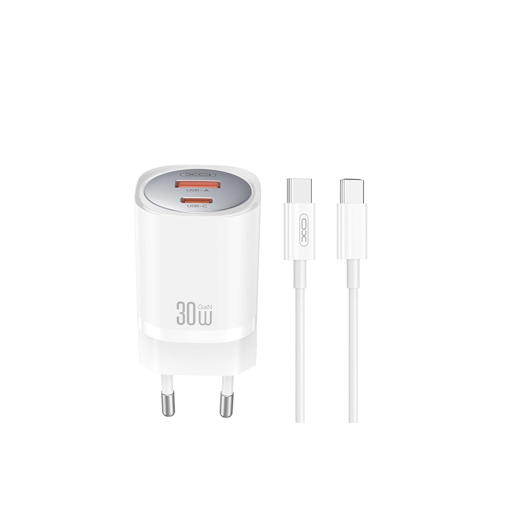 XO seinalaadija CE21 PD 30W 1x USB-C 1x USB valge