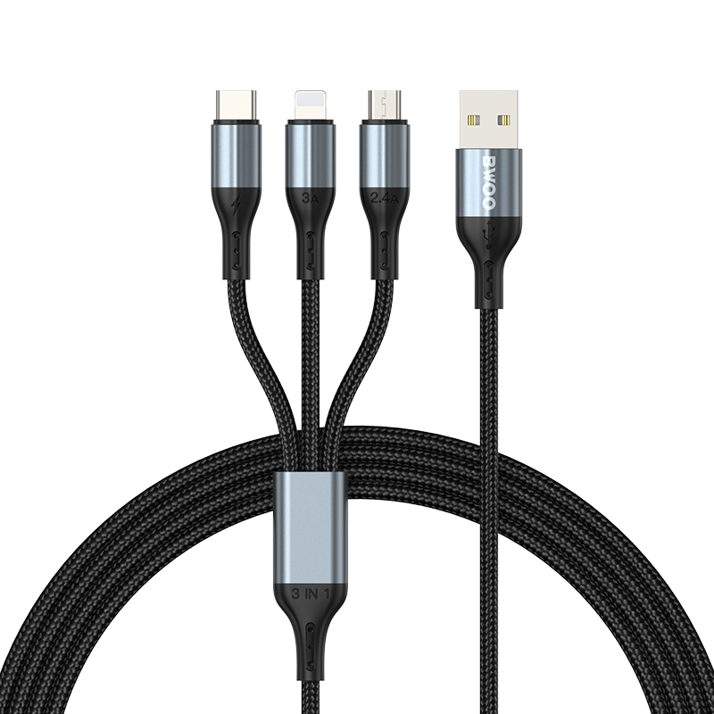 BWOO 3-в-1 кабель USB - USB-C, Lightning, Micro USB 1м 3A X274 черный