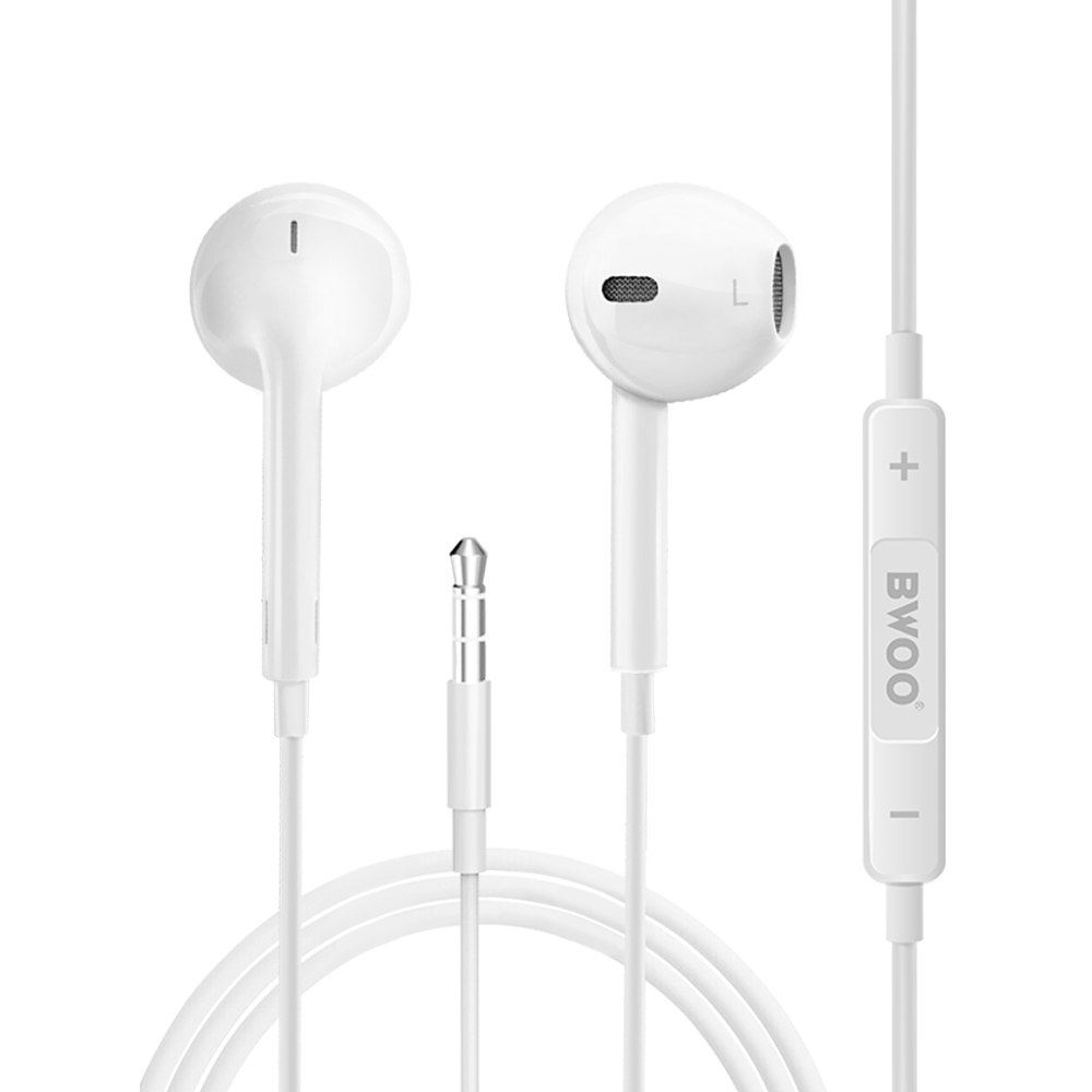 BWOO juhtmega kõrvaklapid 3,5 mm stereo valge