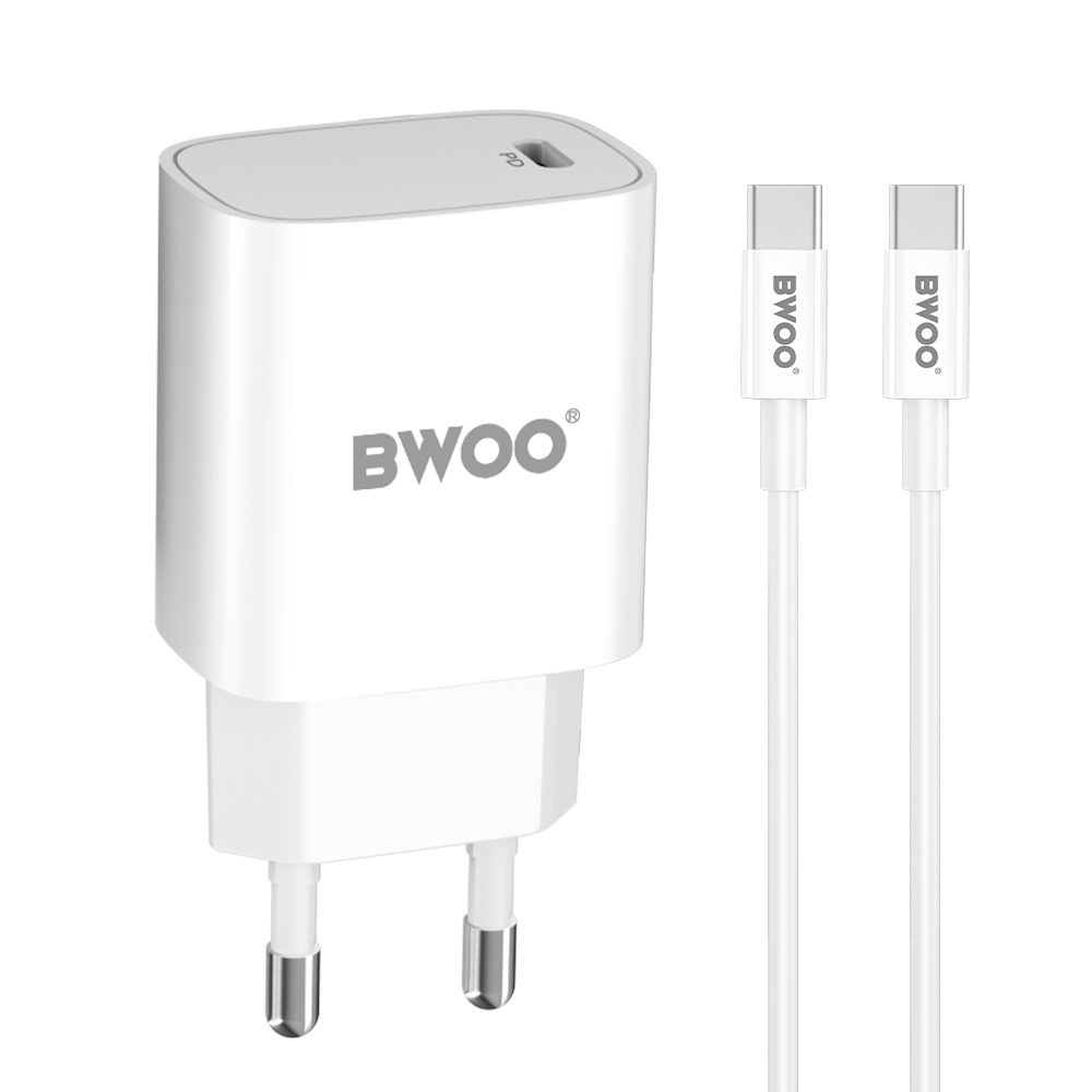 BWOO CDA159 PD wall laadija 20W 1x USB-C port + USB-C valge