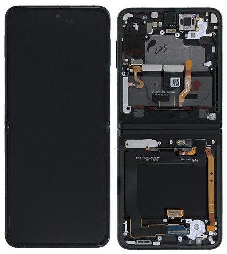 LCD ekraan Samsung F711 Z Flip3 5G puuteekraani ja raamiga (sisemine) Phantom Black originaal (kasutatud, Grade B)