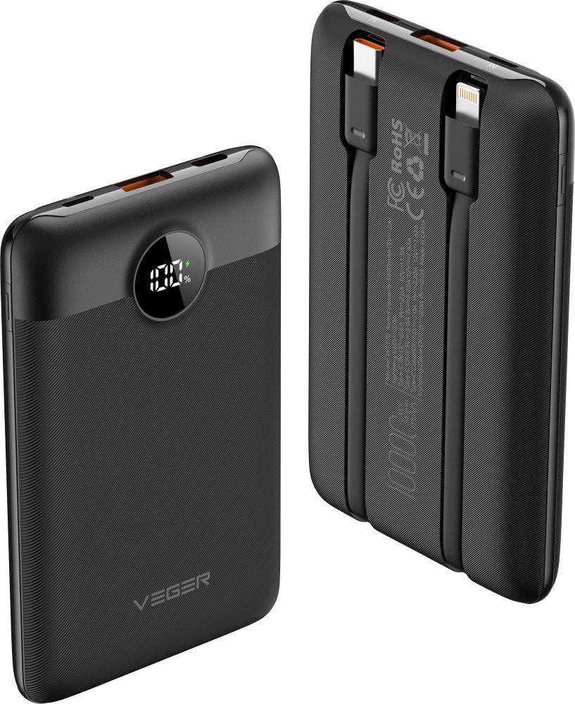 Powerbank Veger C11 (W1170) PD QC3.0 2A 22,5W 10 000 mAh with built-in cables USB C / Lightning must