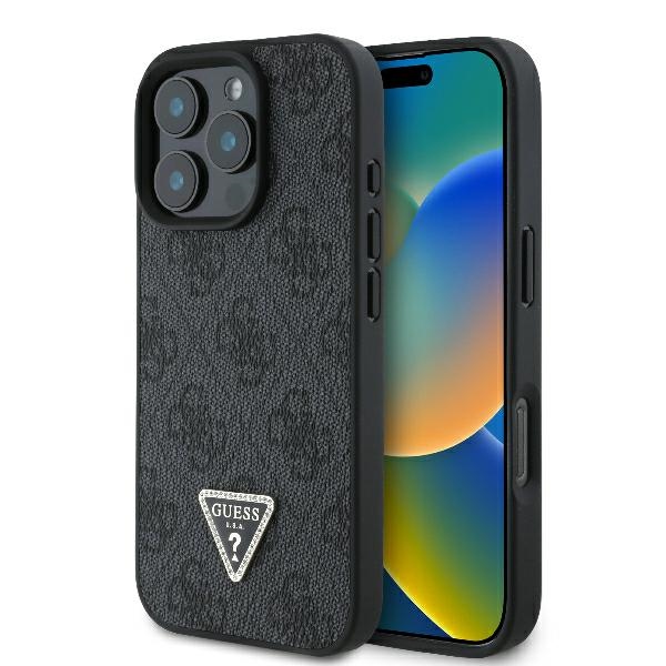 Кожаный чехол Guess 4G Triangle Strass MagSafe для iPhone 16 Pro Max - черный