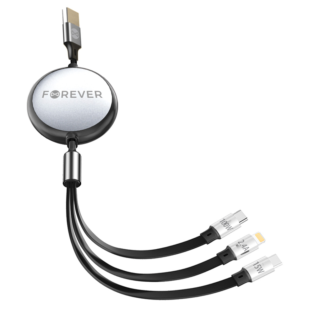 Forever 3in1 kaabel USB - Lightning + 2x USB-C 1,2 m 100W must