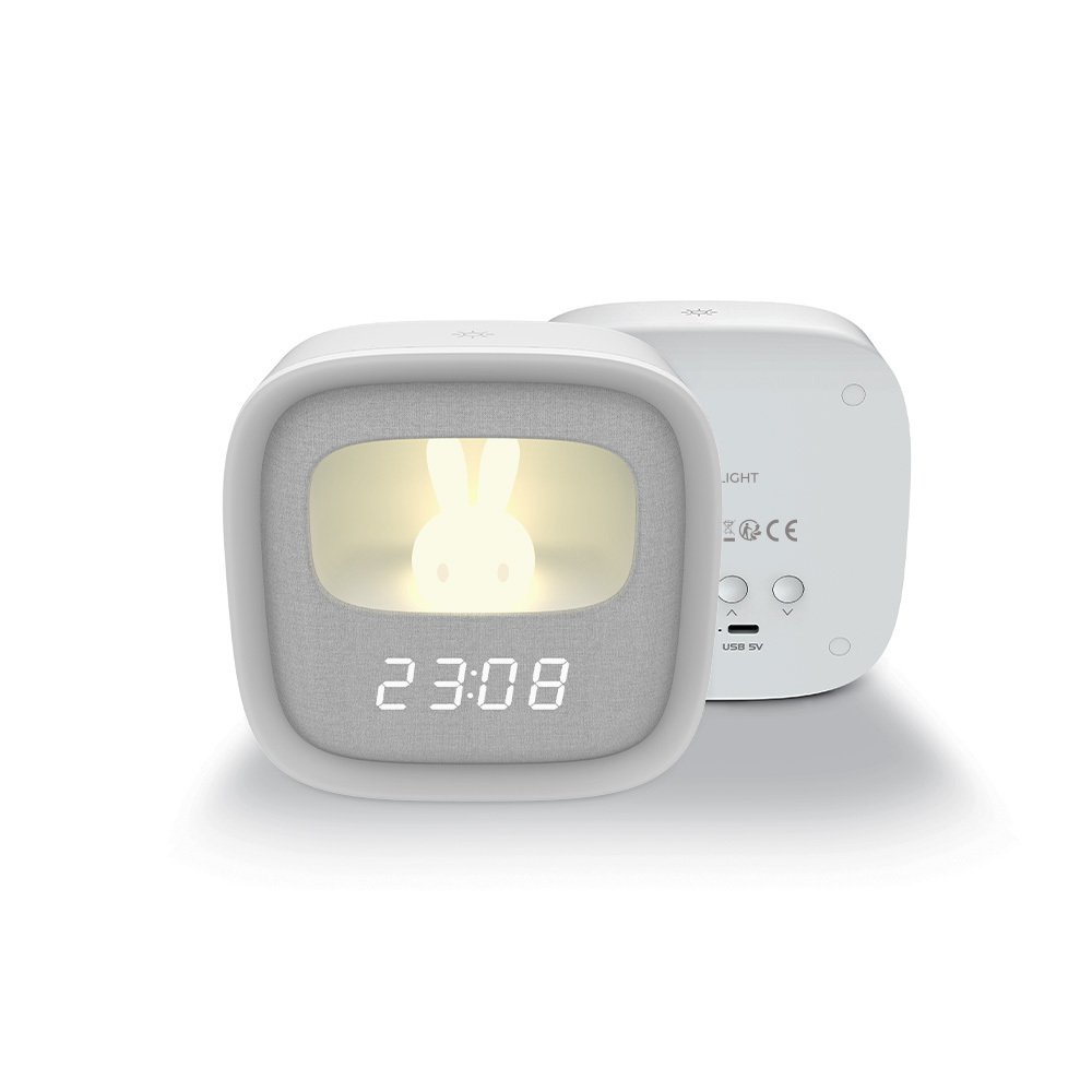 Alarm clock with LED Bunny night light PURE FNL-06 AURORA valge square Forever Light