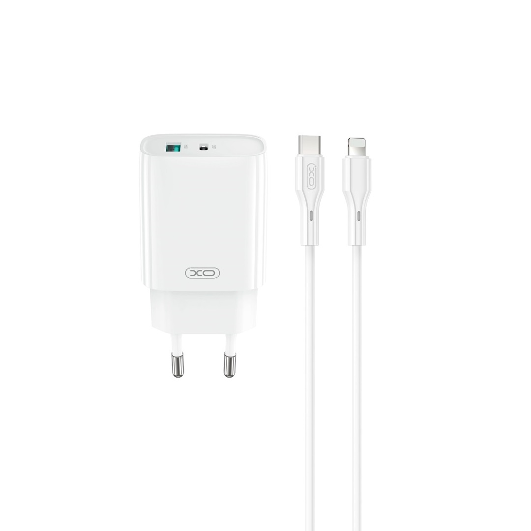 XO сетевое зарядное устройство CE30 PD 30W 1x USB-C 1x USB белое + кабель USB-C - Lightning