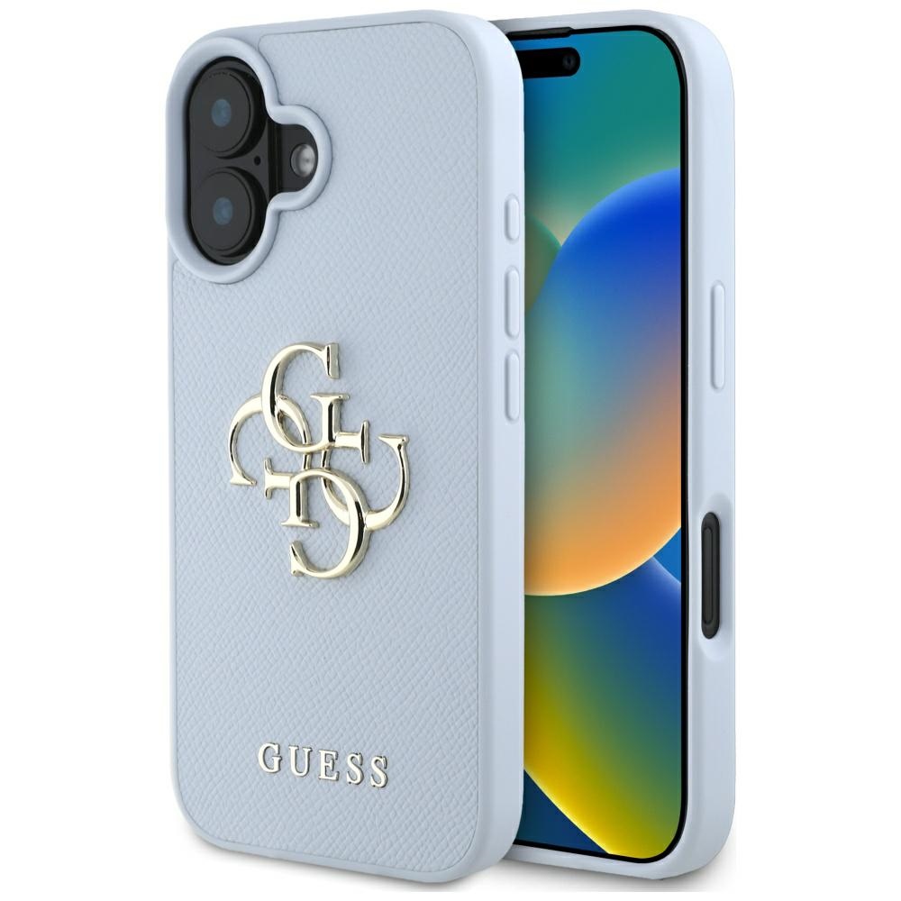 Guess Grained Big 4G Logo Small Classic Logo ümbris jaoks iPhone 16 - sinine