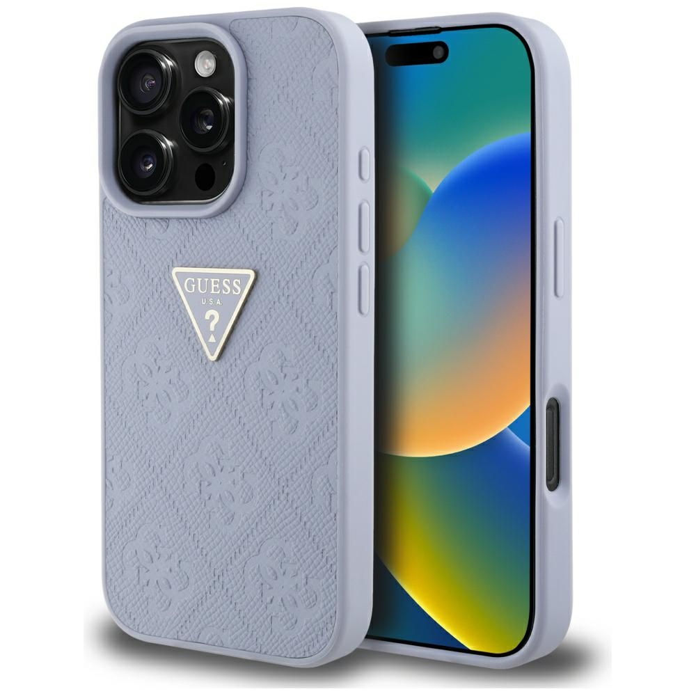 Guess Hot Stamp 4G Pattern Triangle Metal Logo Ümbris jaoks iPhone 16 Pro Max - lilla