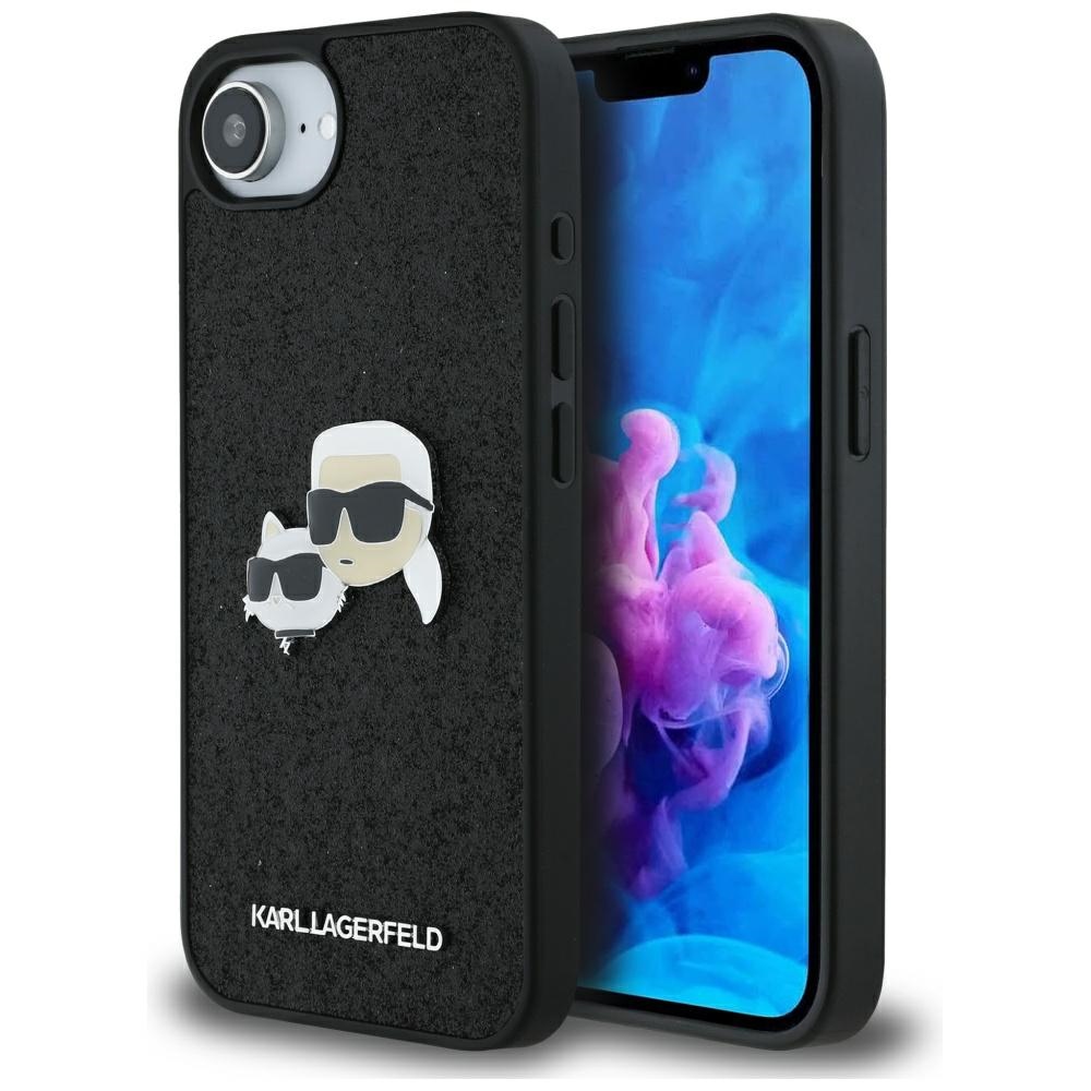 Karl Lagerfeld Fixed Glitter Karl&Choupette Heads Metal Pin iPhone 16e Ümbris - Must