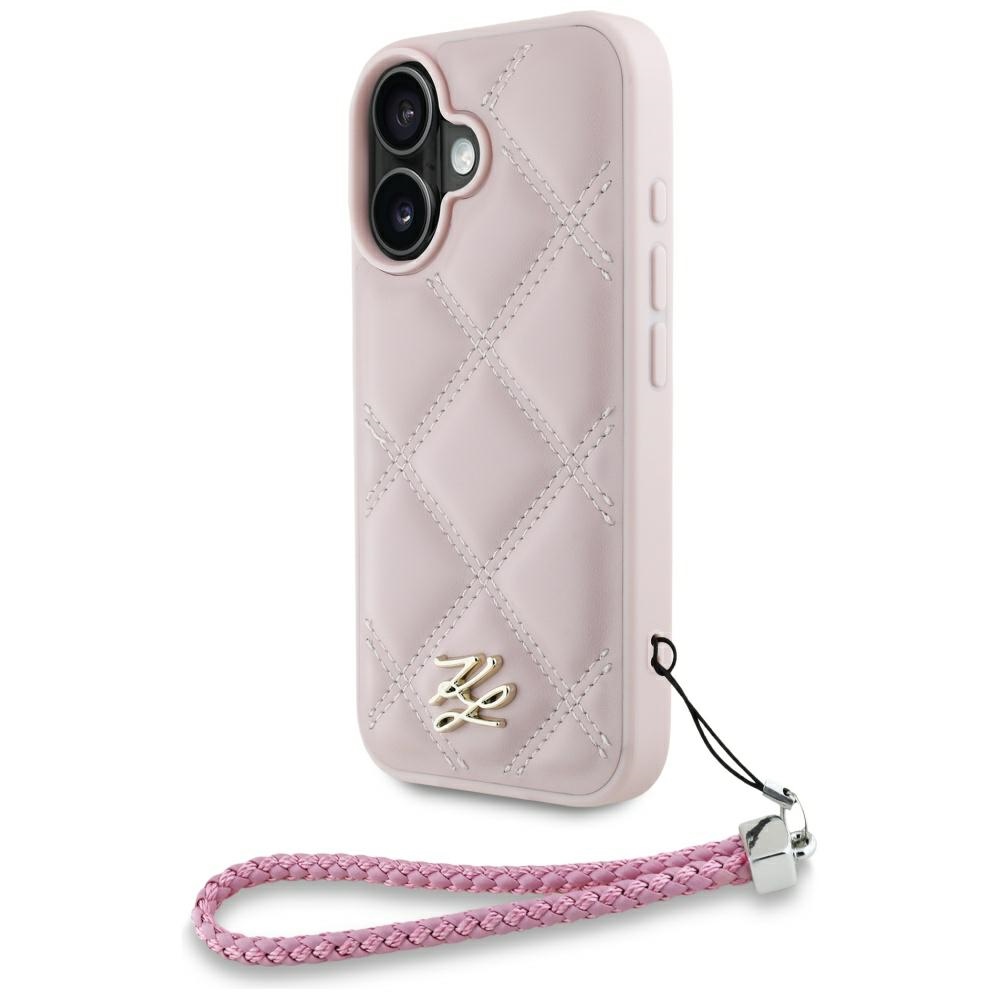 Karl Lagerfeld Quilted Initial Logo & Chain Strap iPhone 16 Ümbris - Roosa