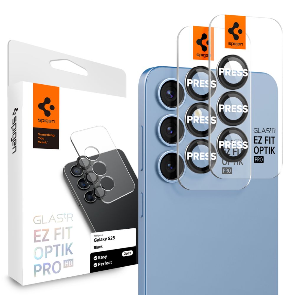 Spigen Optik Pro GLAS.TR EZ FIT 2-pack Camera Cover jaoks Samsung Galaxy S25 - must