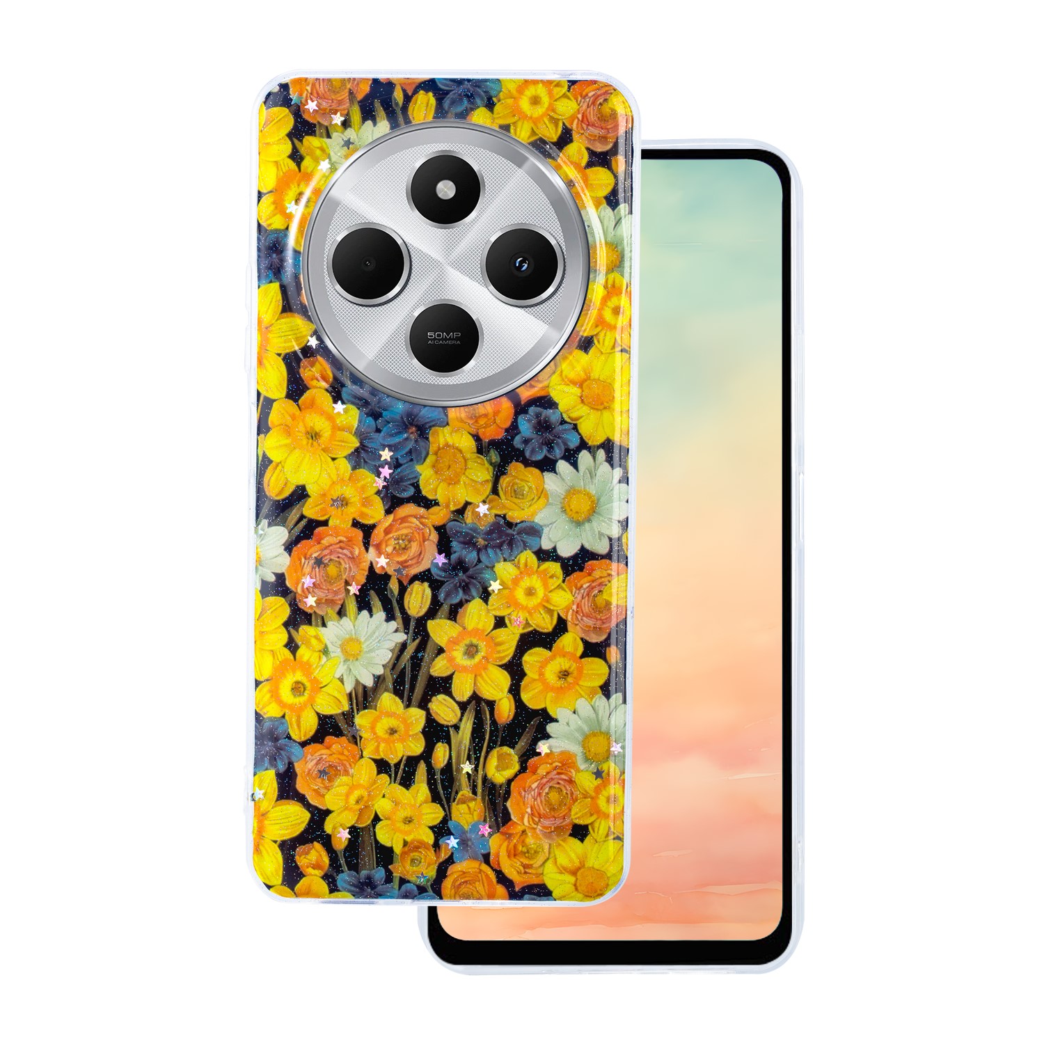 Glow Glam ümbris jaoks Xiaomi Redmi Note 14 Pro 5G (Global) / Note 14 Pro Plus 5G (Global) oranž