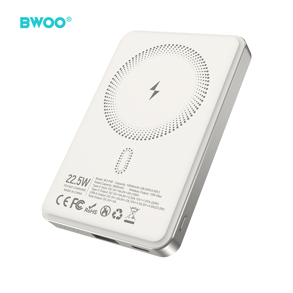 BWOO P82 10000mAh 15W akupank juhtmevaba laadimine hele hall