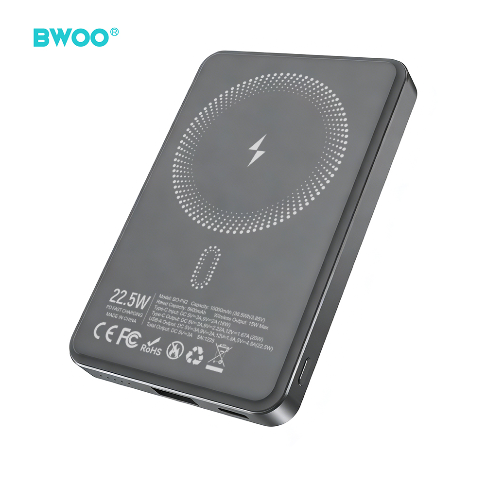 BWOO P82 10000mAh 15W akupank juhtmevaba laadimine tume hall