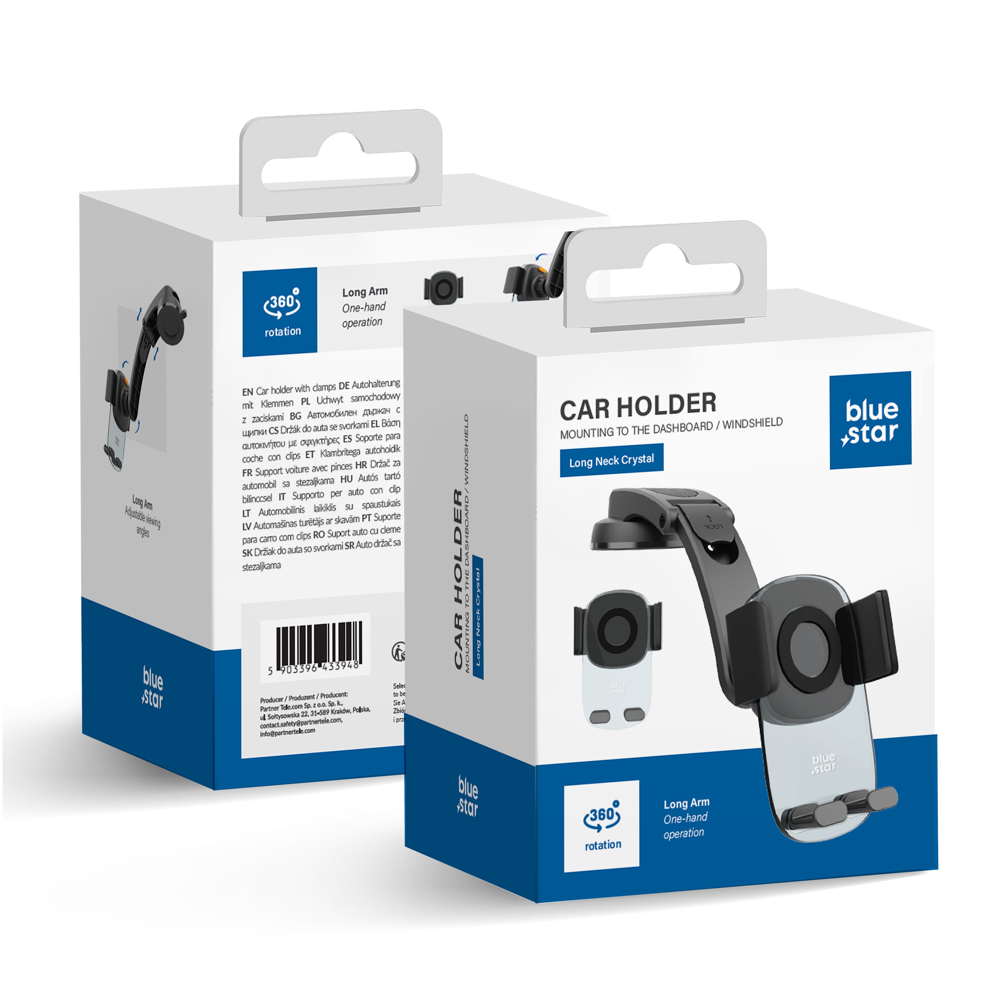 Car hoidja for mobile phone with windshield and dashboard mount sinine STAR Long Neck Crystal must